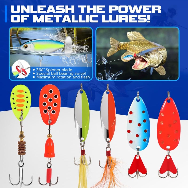 PLUSINNO Fishing Lures Fishing Tackle Box Fishing Gifts for Men, Bass, Trout Fishing Accessories Kit for Saltwater & Freshwater Fishing Gear Including Topwater Lures, Hooks, Spinnerbaits - Image 4